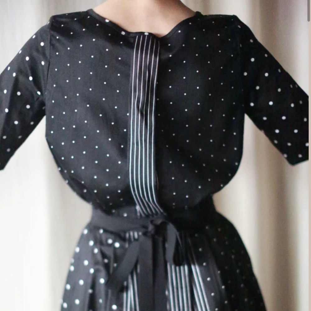 Lan Jaenicke Black and White Polkadot Short Sleeve Tee Cotton Shirt